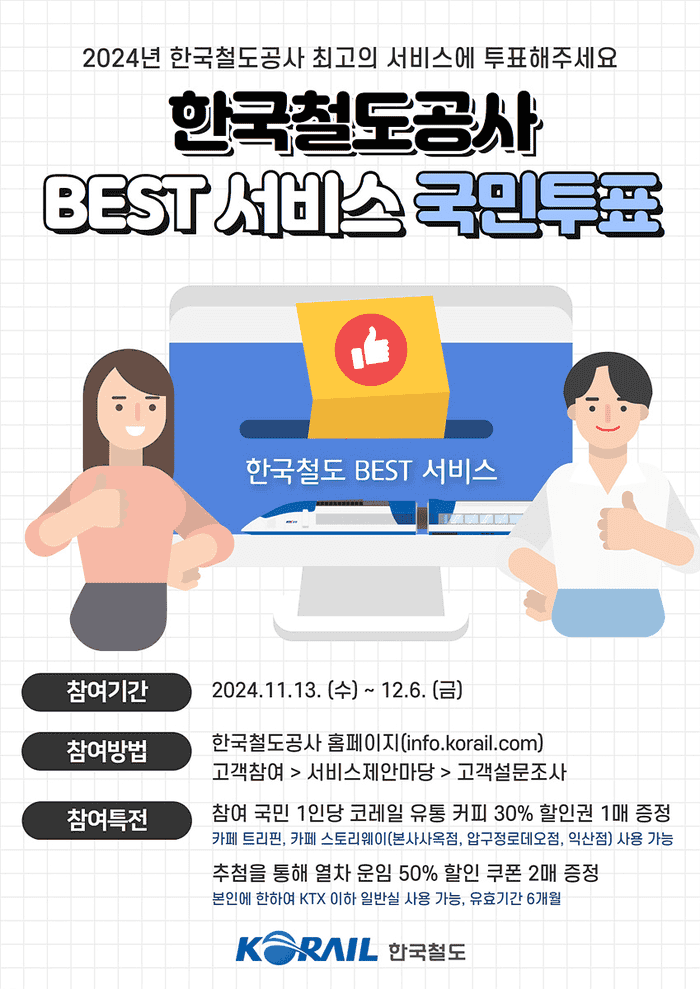올해 최고의 철도 서비스, 당신의 선택은? 열차 할인권의 기회까지!
